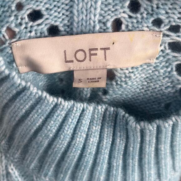 LOFT Women's Pointelle Powder Blue Mock Neck Sweater Size S - Picture 7 of 8